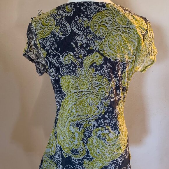 Apt 9 women's sz L yellow & gray paisley short sleeve ruffle blouse - Picture 5 of 5
